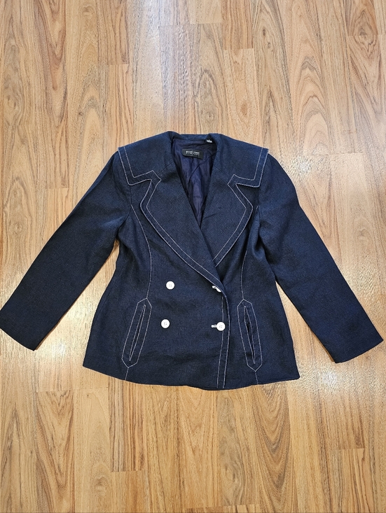 Ellen Tracy Jackets & Blazers - Vintage Ellen Tracy 100% Linen Navy Sailor Collar Blazer Jacket